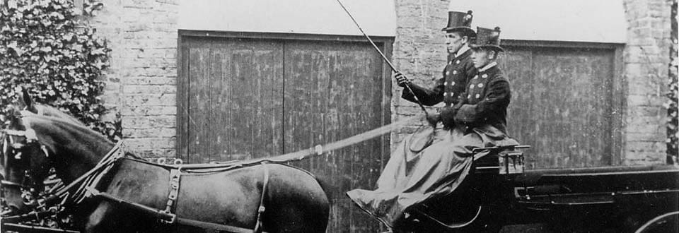 Carriage horses outside the coachhouse on the Plas Cilybebyll Estate